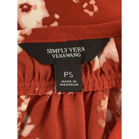 Simply Vera Vera Wang Sleeveless Floral Print Red Blouse Ruffle Neck Size PS - Picture 9 of 10